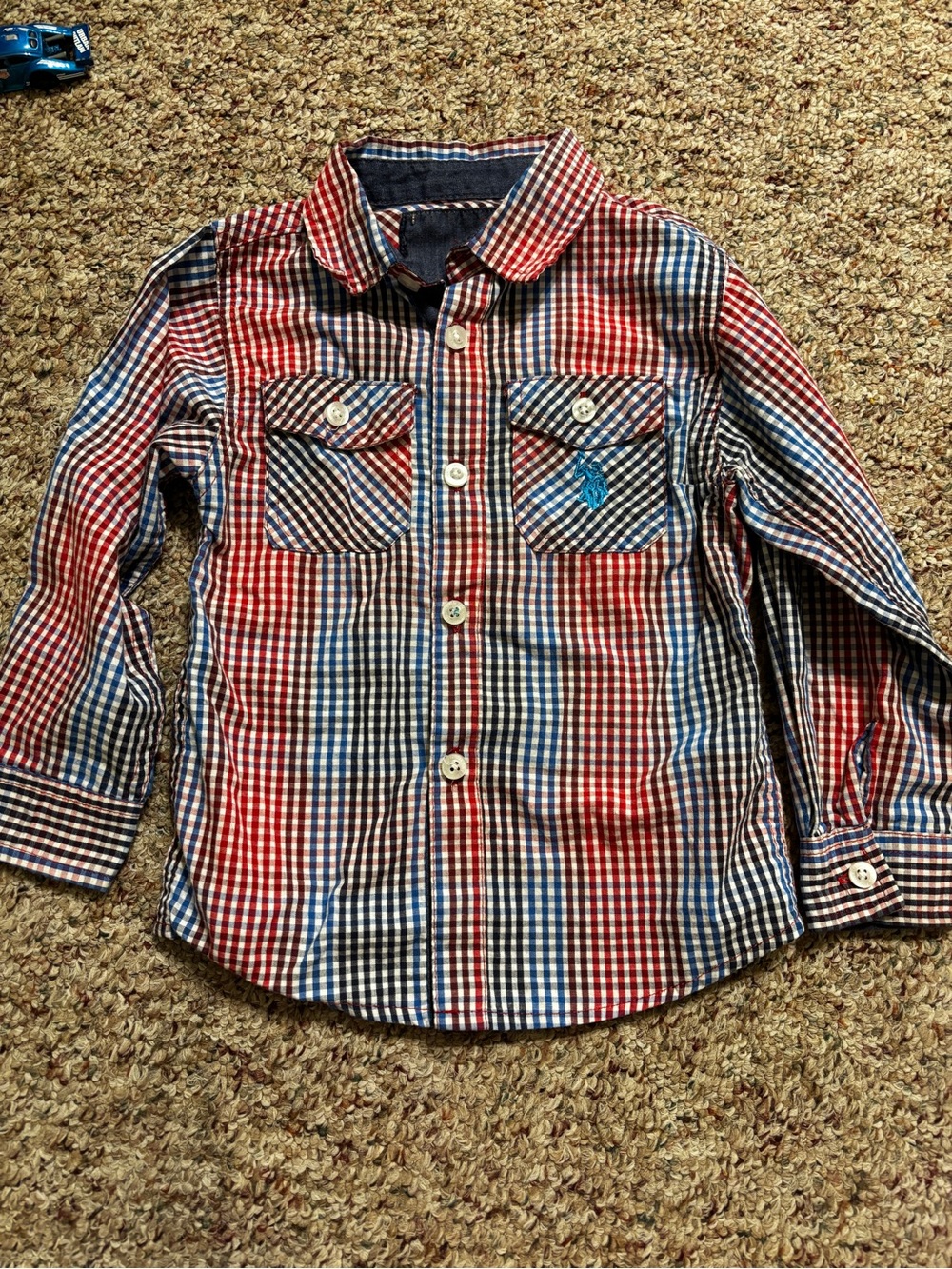 Boys' Polo Red, Blue & White Plaid Button-Up Shirt